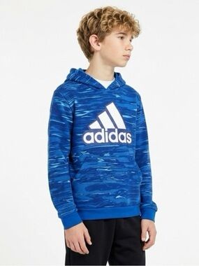 Adidas Boys Blue Camo Hoodie Youth L 14/16 Logo